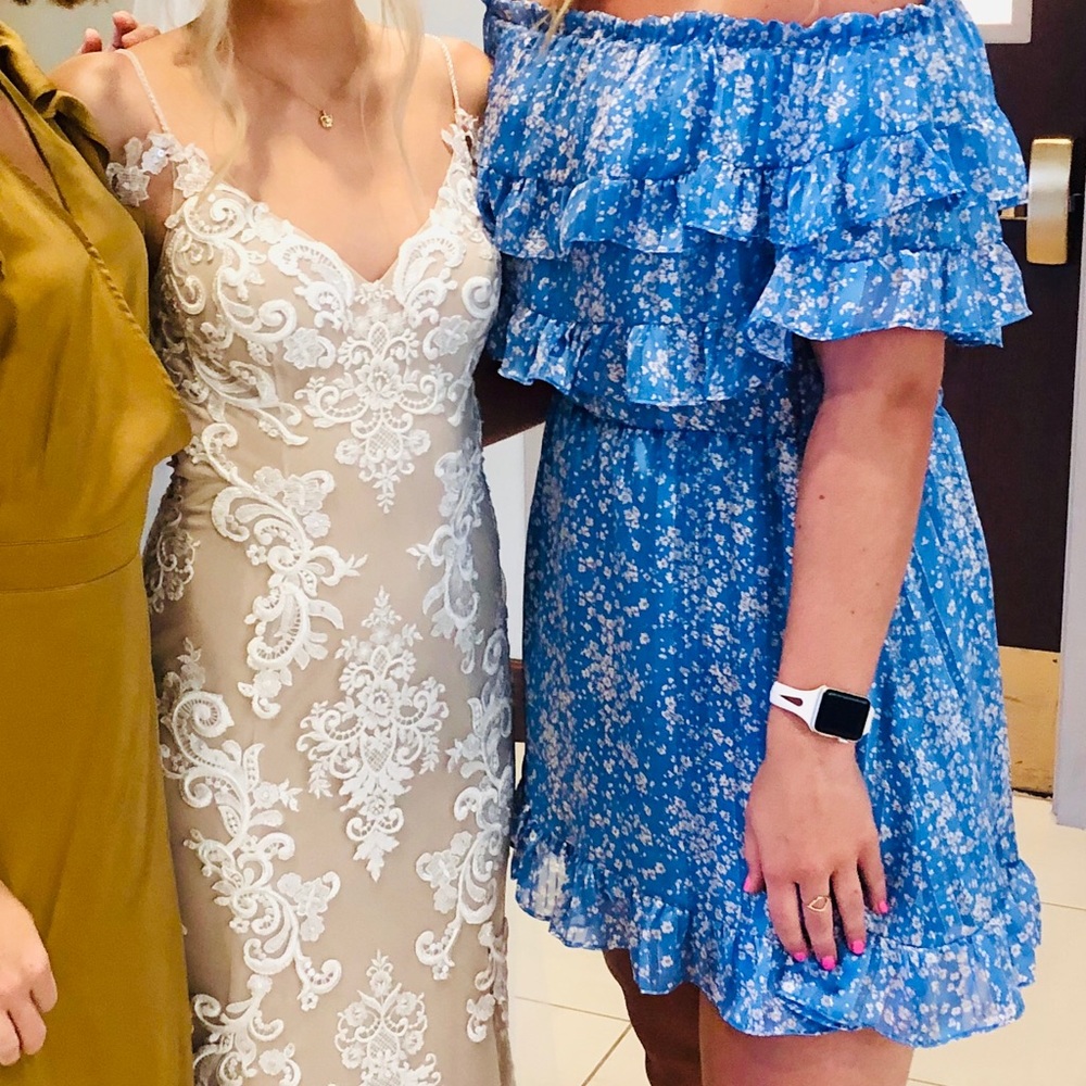 Vici Blue Floral Off The Shoulder Dress